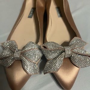 SJP Sarah Jessica Parker satin rhinestone bow flats